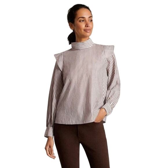 Everlane Tops - NWT EVERLANE Striped Wing Shoulder Bishop Sleeve Stand Collar Top